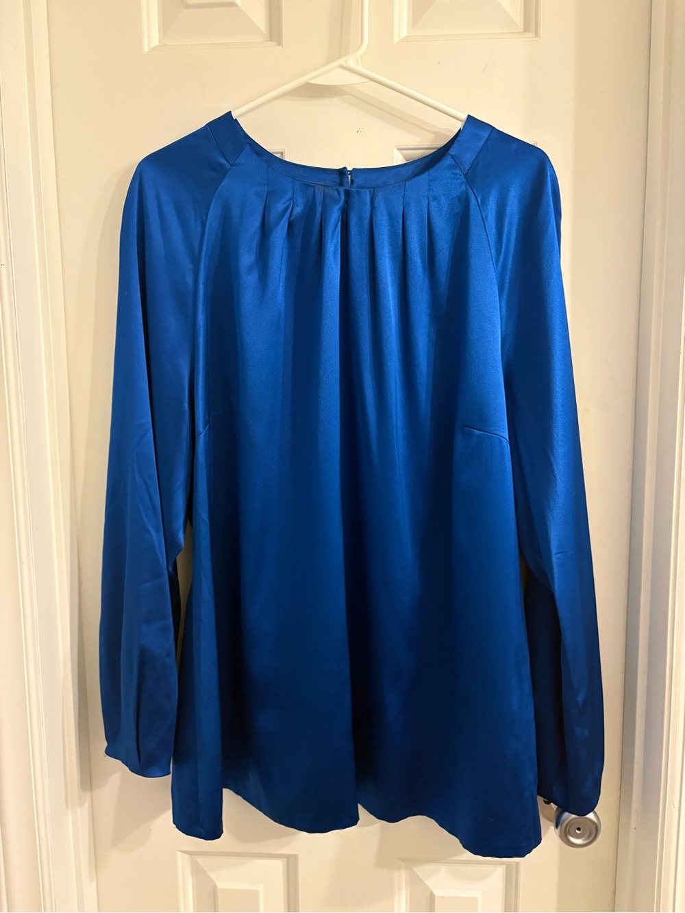 Pendleton Plus 18W office Royal Blue Silk Blend Pleated Long Sleeve Blouse